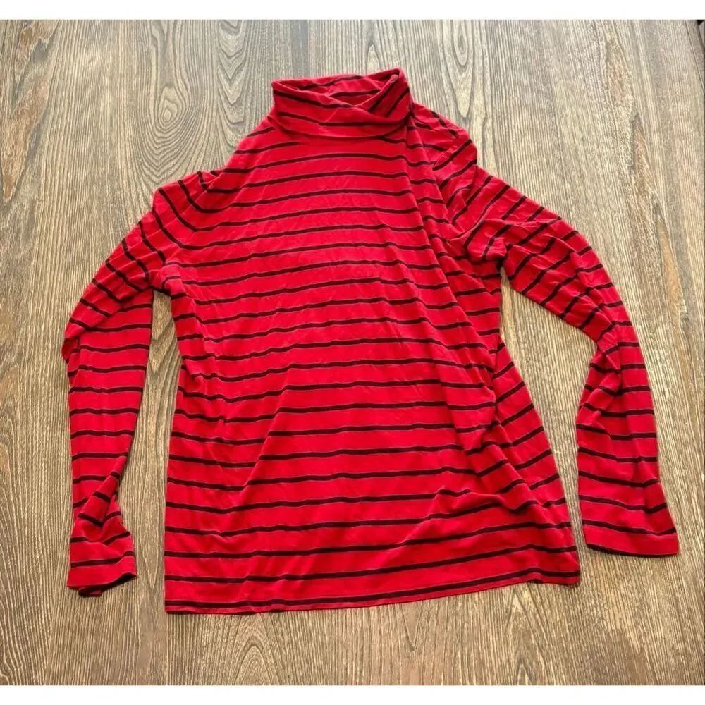ALB Womens Turtle Neck Sweater Long Sleeve Pullover Striped Red Black Size L